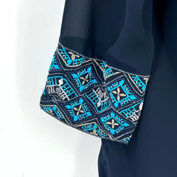 Gretchen Scott Embroiered Beaded Boho Tunic Top Womens Size Large Blue - Picture 3 of 6